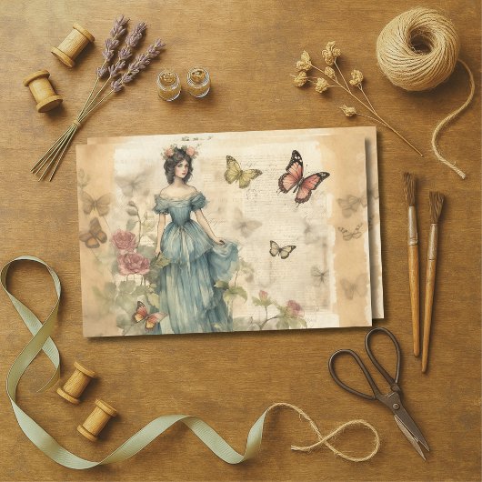 Victoriaans Lady & Butterflies  Decoupage Tissuepapier