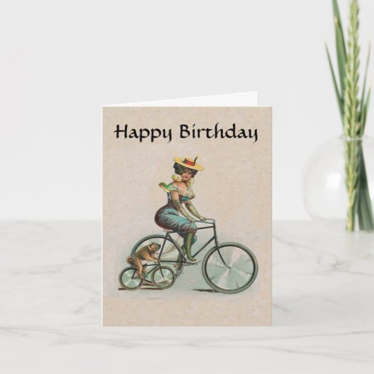  Victoriaans Lady Dog Bicycle Birthday Kaart (Voorkant)