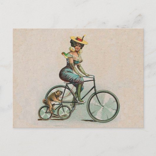  Victoriaans Lady Dog-fiets Briefkaart (Voorkant)