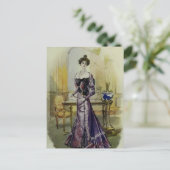 Victoriaans Lady- Frans Mode-geel jurk Briefkaart (Staand voorkant)