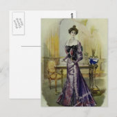Victoriaans Lady- Frans Mode-geel jurk Briefkaart (Voorkant / Achterkant)