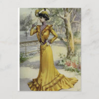 Victoriaans Lady- Frans Mode-geel jurk