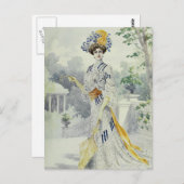 Victoriaans Lady- Frans Mode-wit jurk Briefkaart (Voorkant / Achterkant)