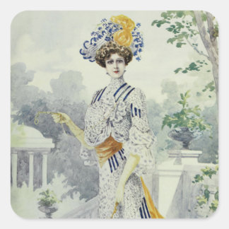 Victoriaans Lady- Frans Mode-wit jurk Vierkante Sticker