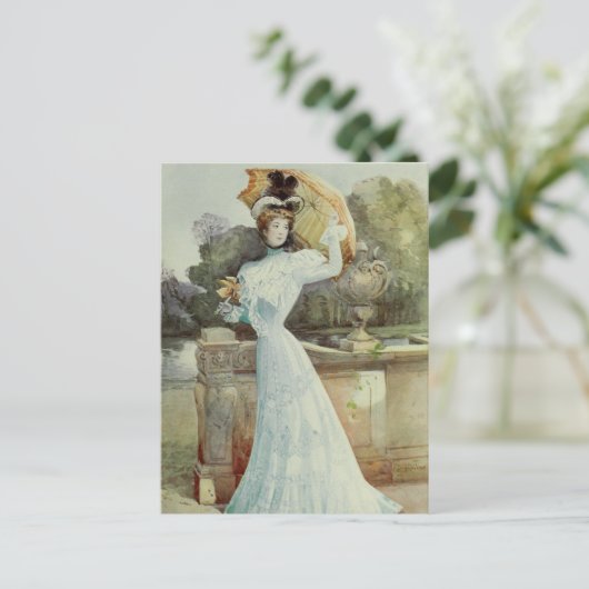 Victoriaans Lady- Franse Mode - Aqua Dress Briefkaart (Staand voorkant)
