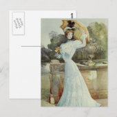 Victoriaans Lady- Franse Mode - Aqua Dress Briefkaart (Voorkant / Achterkant)