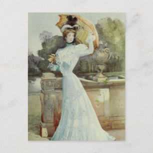 Victoriaans Lady- Franse Mode - Aqua Dress Briefkaart