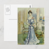 Victoriaans Lady- Franse Mode - Blauwe jurk Briefkaart (Voorkant / Achterkant)