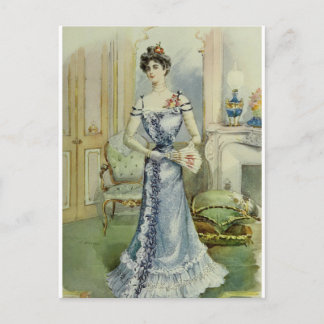 Victoriaans Lady- Franse Mode - Blauwe jurk Briefkaart