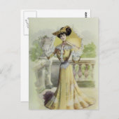 Victoriaans Lady- Franse Mode-Gele Jurk Briefkaart (Voorkant / Achterkant)