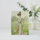 Victoriaans Lady- Franse Mode-Green Dress Briefkaart (Staand voorkant)