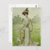 Victoriaans Lady- Franse Mode-Green Dress Briefkaart (Voorkant / Achterkant)