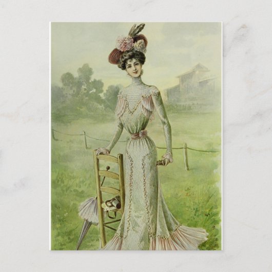 Victoriaans Lady- Franse Mode-Green Dress Briefkaart (Voorkant)
