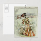 Victoriaans Lady- Franse Mode-Oranje jurk Briefkaart (Voorkant / Achterkant)