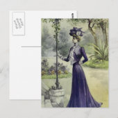 Victoriaans Lady- Franse Mode-Violet Jurk Briefkaart (Voorkant / Achterkant)