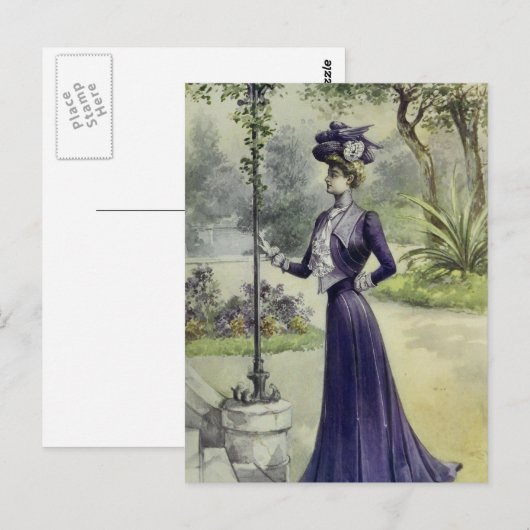Victoriaans Lady- Franse Mode-Violet Jurk Briefkaart (Voorkant / Achterkant)
