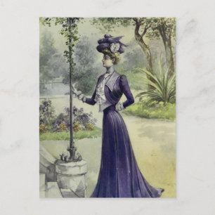 Victoriaans Lady- Franse Mode-Violet Jurk Briefkaart