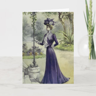 Victoriaans Lady- Franse Mode-Violet Jurk Feestdagen Kaart