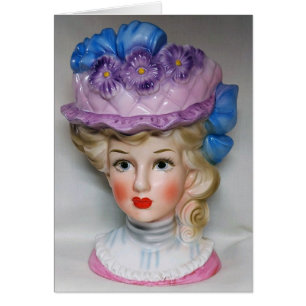 Victoriaans Lady Head Vase Roze Paarse Floral Kaar