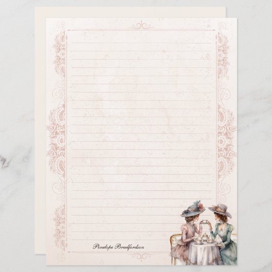 Victoriaans Lady High Tea Lined briefpapier (Voorkant / Achterkant)