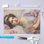 Victoriaans Lady Lila Bloemen Script Decoupage Tissuepapier (Craft)