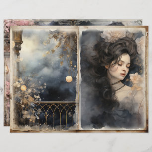 Victoriaans Lady Midnight Blue Junk Journal Pages