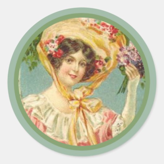  Victoriaans Lady Paasbonnet Ronde Sticker (Voorkant)