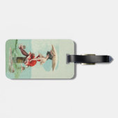 Victoriaans Lady Paraplu Ocean Red badpak Bagagelabel (Achterkant horizontaal)