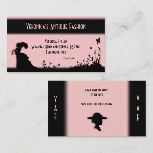 Victoriaans Lady Pink Visitekaartje (Voorkant / Achterkant)