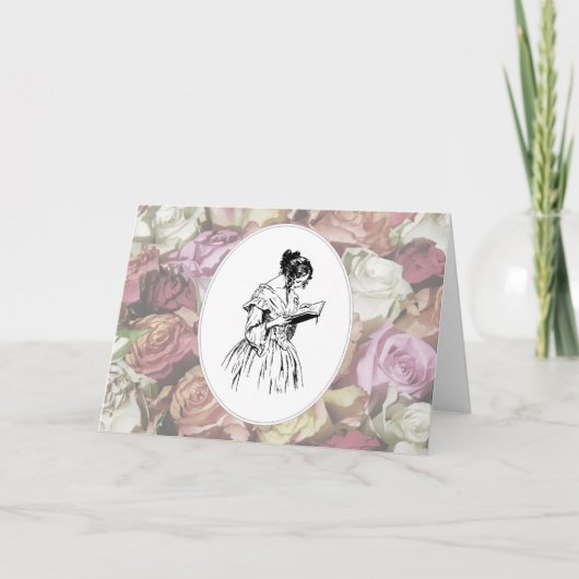 Victoriaans Lady Reading Kaart (Voorkant)