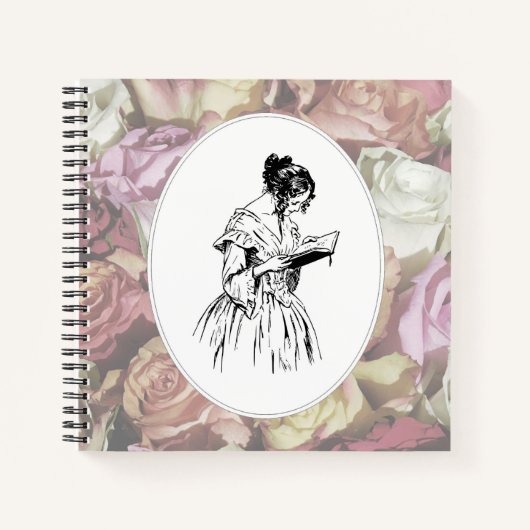 Victoriaans Lady Reading Notitieboek (Voorkant)