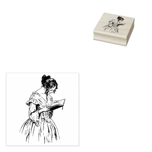 Victoriaans Lady Reading Rubberstempel (Gestempeld)