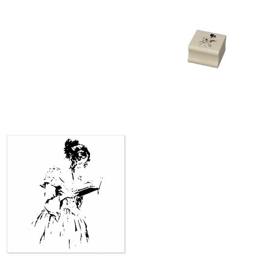 Victoriaans Lady Reading Rubberstempel (Gestempeld)