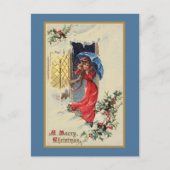  Victoriaans Lady Red Blue-kerstfeestdag Briefkaart (Voorkant)