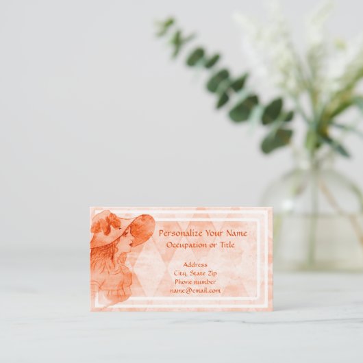  Victoriaans Lady Roze Oranje Bonnet Uniek Visitekaartje (Staand voorkant)