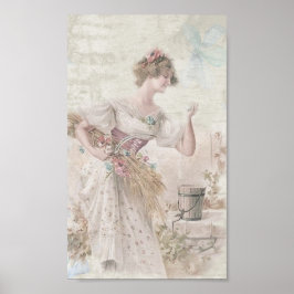 Victoriaans Lady Shabby Chic Flowers Poster