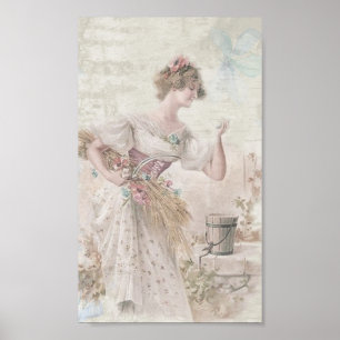 Victoriaans Lady Shabby Chic Flowers Poster