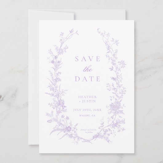 Victoriaans Lavendel Floral Elegante bruiloft Save The Date (Voorkant)