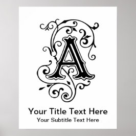  Victoriaans letter A Antiek monogram Poster