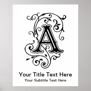  Victoriaans letter A Antiek monogram Poster