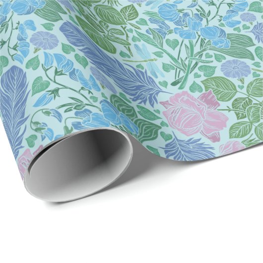 Victoriaans libellen Tuinkleurige en zachte kleure Cadeaupapier (Rol Hoek)