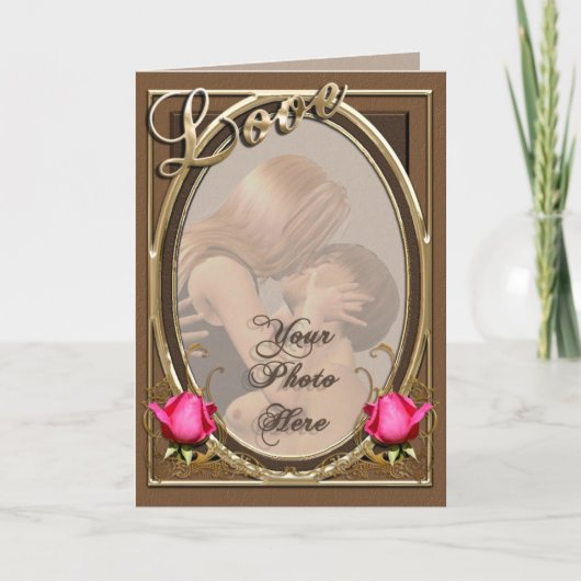 Victoriaans Liefde Lederen Roos Foto Lijst Feestdagen Kaart (Voorkant)