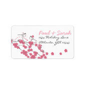 Victoriaans Liefde Vogel Kersenbloesem Bruiloft RS Etiket (Voorkant)