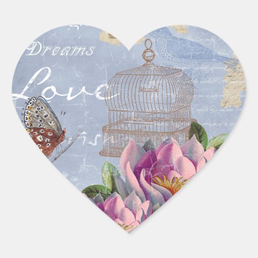 Victoriaans liefdesdenken Dreams Butterfly Bird Ca Hart Sticker (Voorkant)