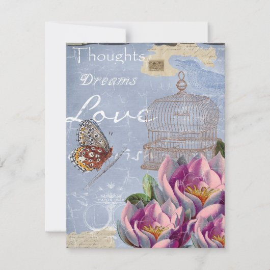 Victoriaans liefdesdenken Dreams Butterfly Bird Ca Kaart (Voorkant)