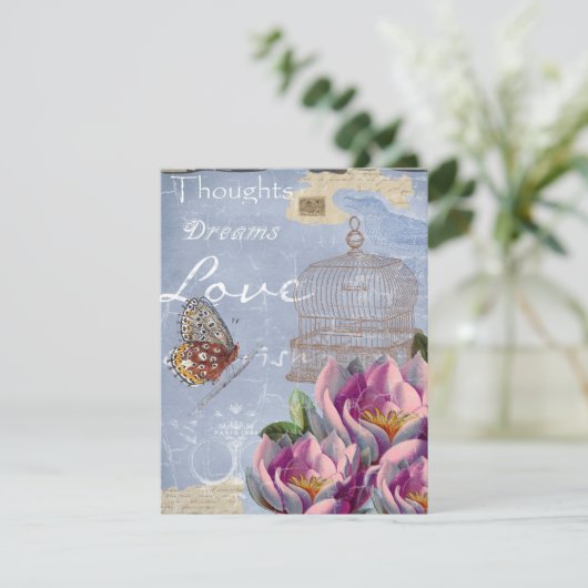 Victoriaans liefdesdenken Dreams Butterfly Bird Ca Kaart (Staand voorkant)