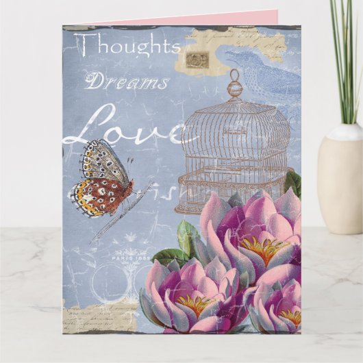 Victoriaans liefdesdenken Dreams Butterfly Bird Ca Kaart (Voorkant)