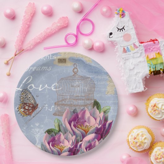 Victoriaans liefdesdenken Dreams Butterfly Bird Ca Papieren Bordje (Feest)