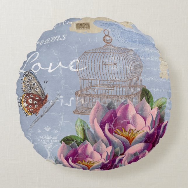 Victoriaans liefdesdenken Dreams Butterfly Bird Ca Rond Kussen (Voorkant)