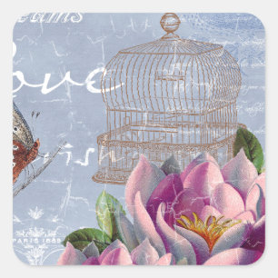 Victoriaans liefdesdenken Dreams Butterfly Bird Ca Vierkante Sticker